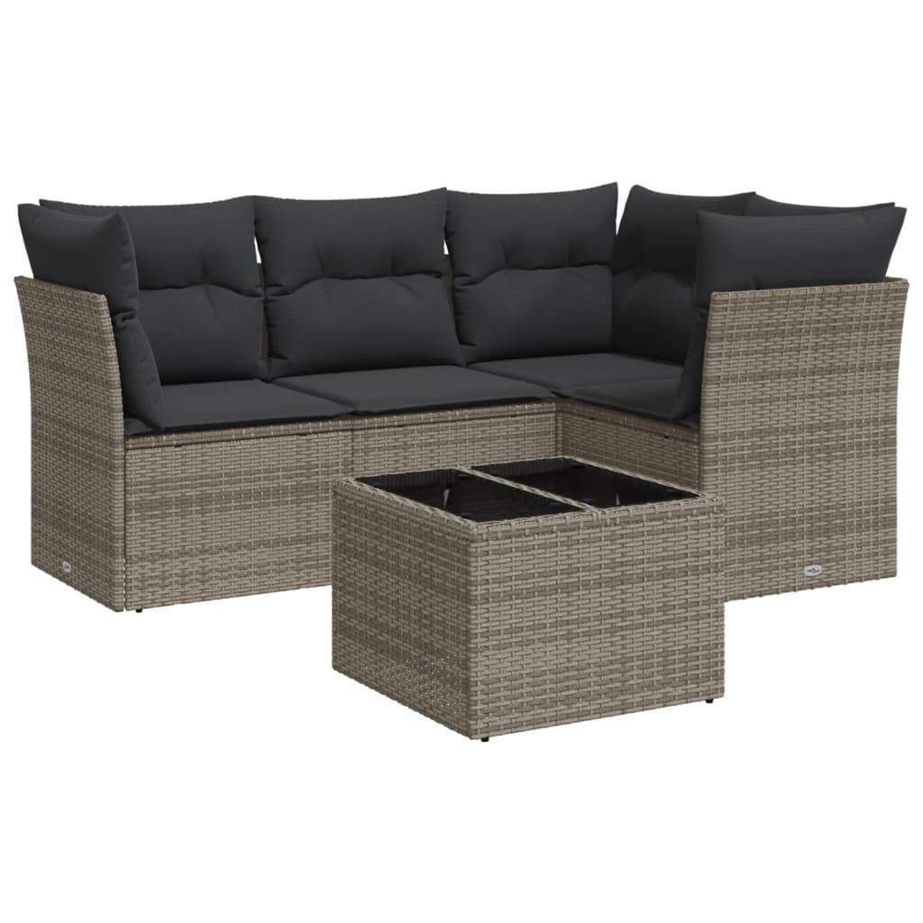 Set Divano da Giardino 5 pz con Cuscini Grigio in Polyrattan - homemem39