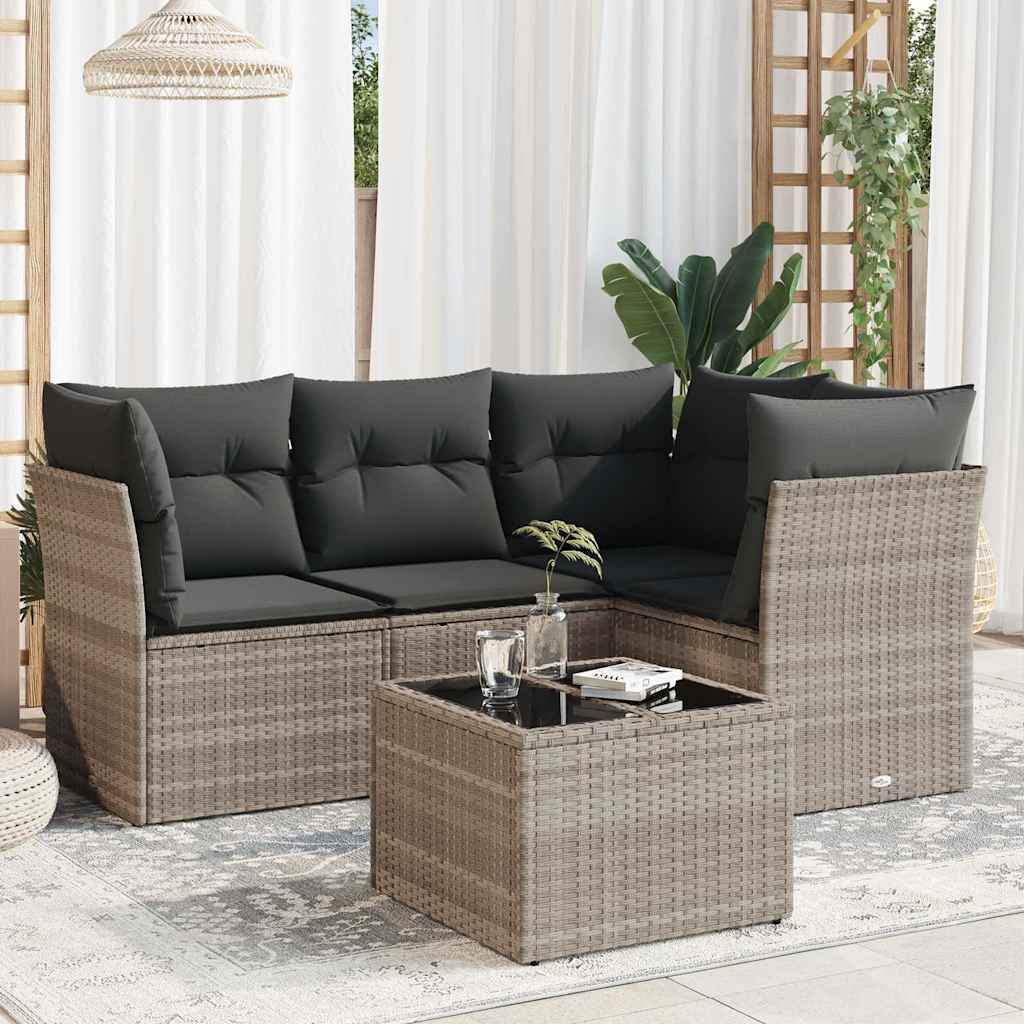Set Divano da Giardino 5pz con Cuscini Grigio Chiaro Polyrattan - homemem39
