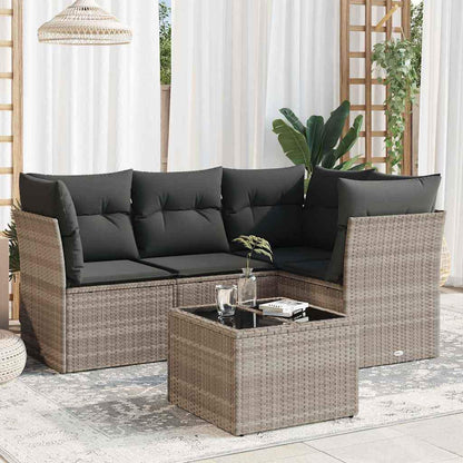 Set Divano da Giardino 5pz con Cuscini Grigio Chiaro Polyrattan - homemem39