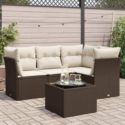 Set Divano da Giardino 5 pz con Cuscini Marrone in Polyrattan - homemem39