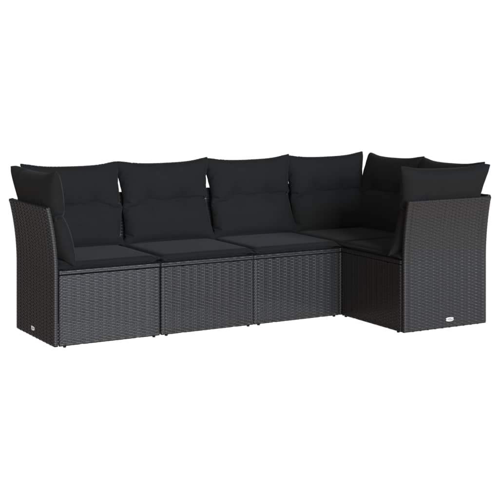 Set Divani da Giardino 5 pz con Cuscini in Polyrattan Nero - homemem39