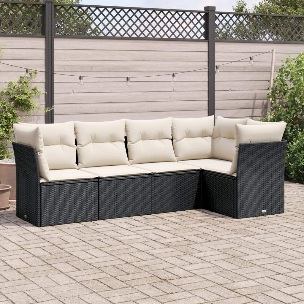 Set Divani da Giardino 5 pz con Cuscini in Polyrattan Nero - homemem39