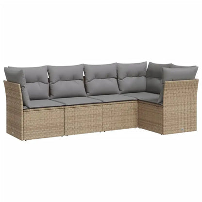Set Divano da Giardino 5 pz con Cuscini Beige in Polyrattan - homemem39