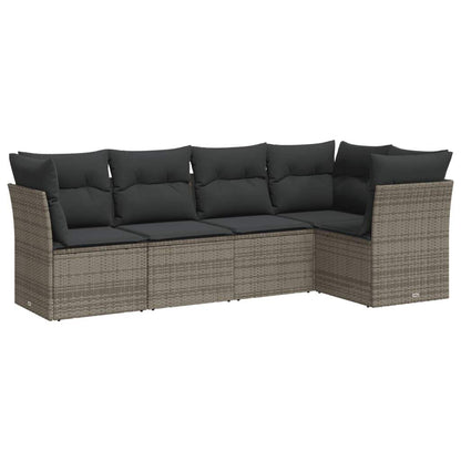 Set Divano da Giardino 5 pz con Cuscini Grigio in Polyrattan - homemem39