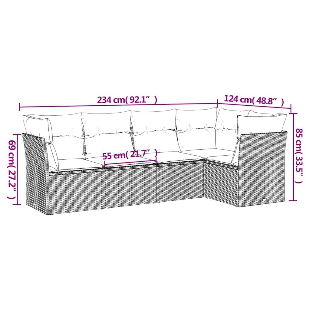 Set Divano da Giardino 5pz con Cuscini Grigio Chiaro Polyrattan - homemem39