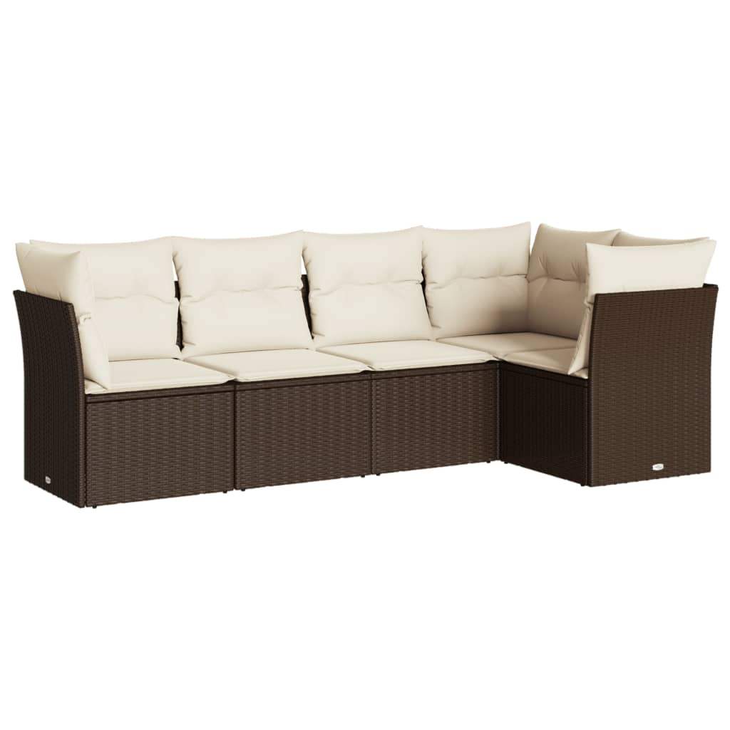 Set Divano da Giardino 5 pz con Cuscini Marrone in Polyrattan - homemem39