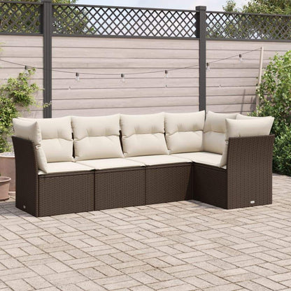 Set Divano da Giardino 5 pz con Cuscini Marrone in Polyrattan - homemem39