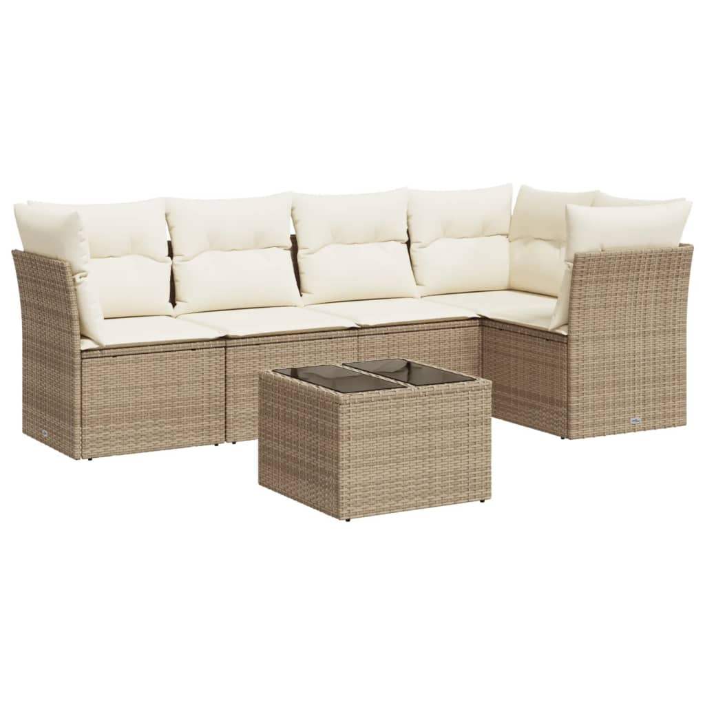 Set Divano da Giardino 6 pz con Cuscini Beige in Polyrattan - homemem39