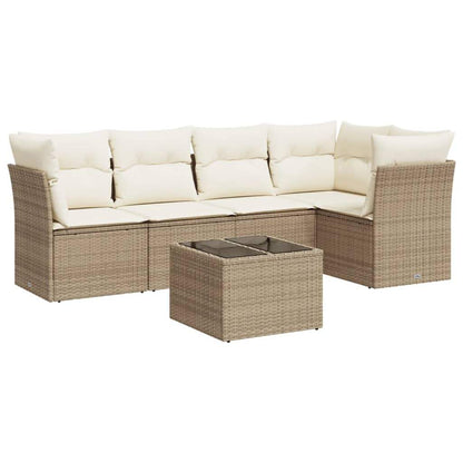 Set Divano da Giardino 6 pz con Cuscini Beige in Polyrattan - homemem39