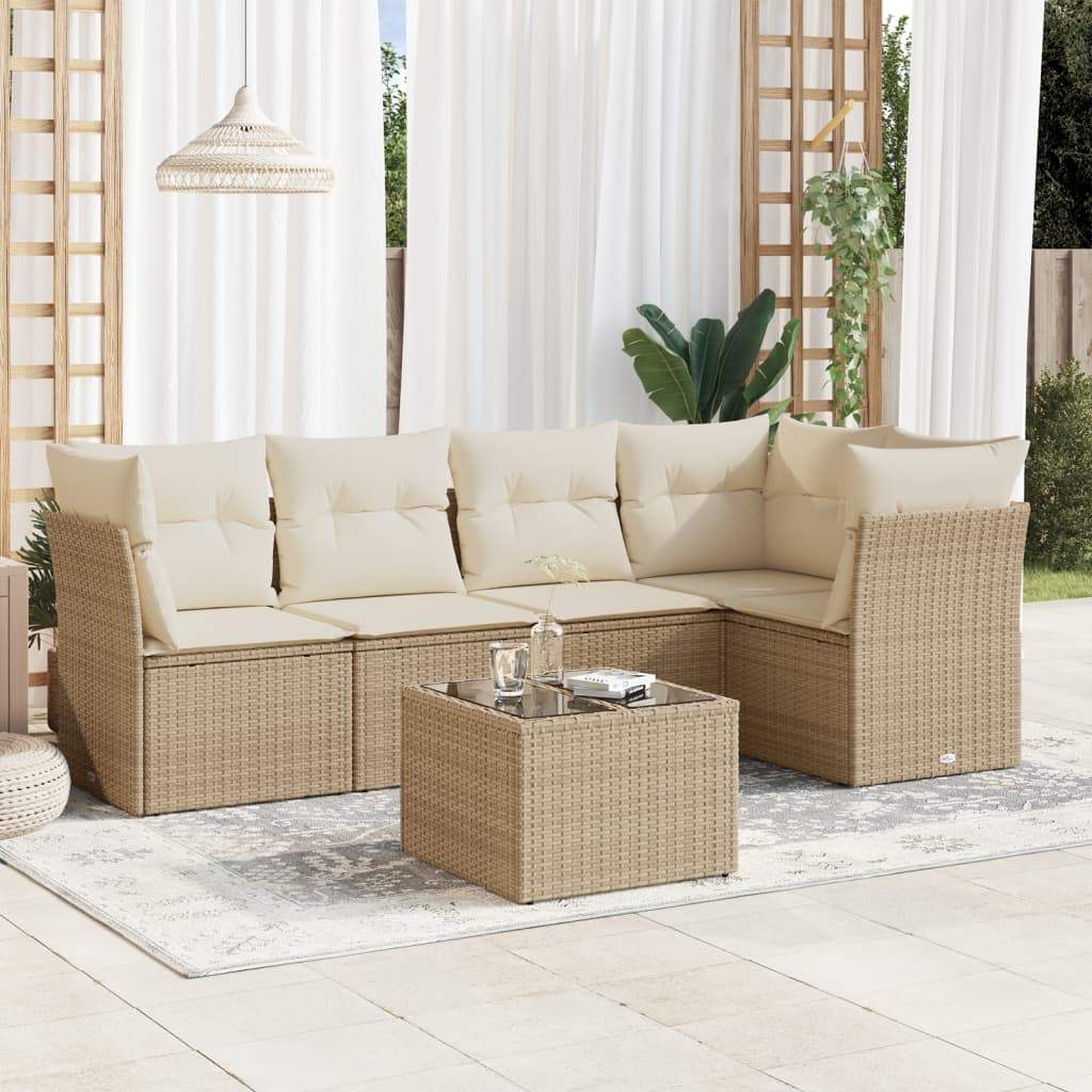 Set Divano da Giardino 6 pz con Cuscini Beige in Polyrattan - homemem39