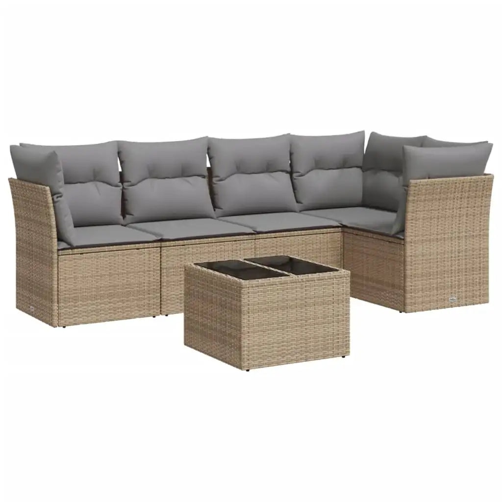 Set Divano da Giardino 6 pz con Cuscini Beige in Polyrattan - homemem39
