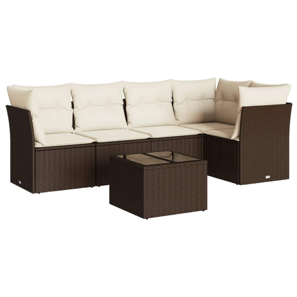 Set Divano da Giardino 6 pz con Cuscini Marrone in Polyrattan - homemem39