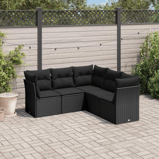 Set Divani da Giardino 5 pz con Cuscini in Polyrattan Nero - homemem39