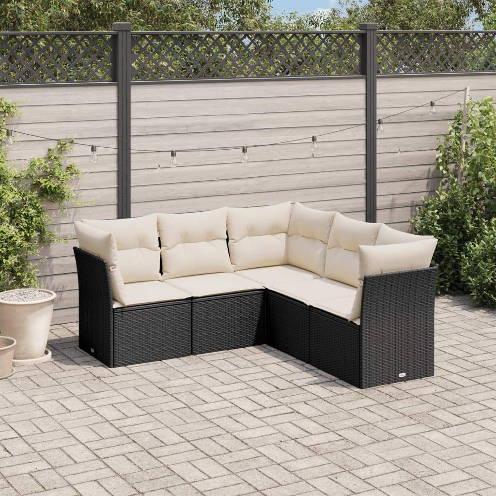 Set Divani da Giardino 5 pz con Cuscini in Polyrattan Nero - homemem39