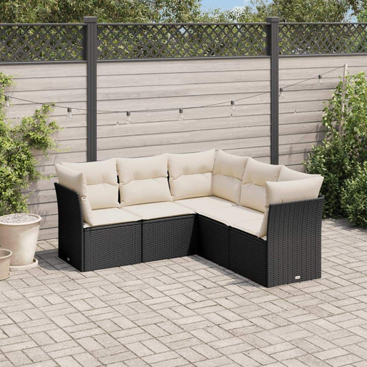 Set Divani da Giardino 5 pz con Cuscini in Polyrattan Nero - homemem39
