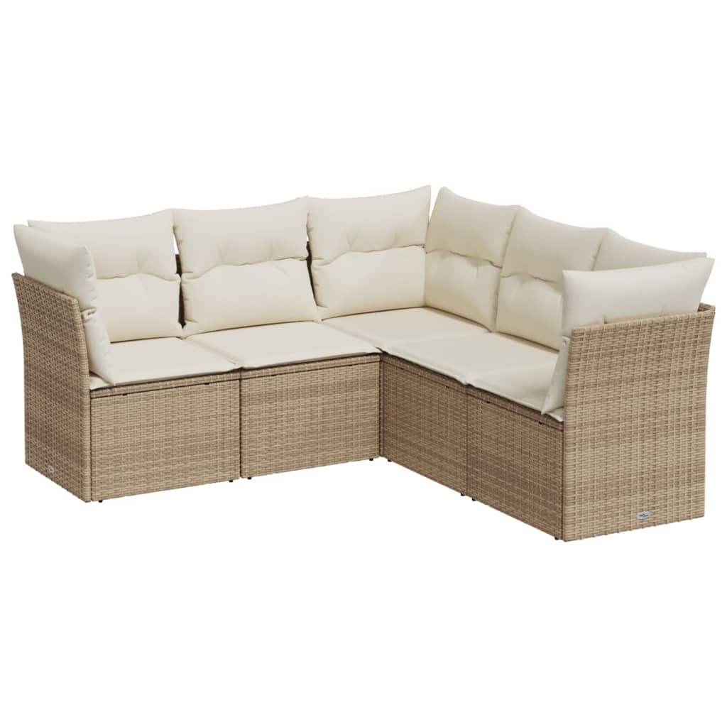 Set Divano da Giardino 5 pz con Cuscini Beige in Polyrattan - homemem39