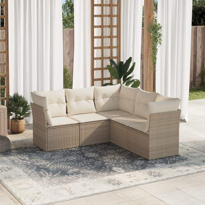 Set Divano da Giardino 5 pz con Cuscini Beige in Polyrattan - homemem39