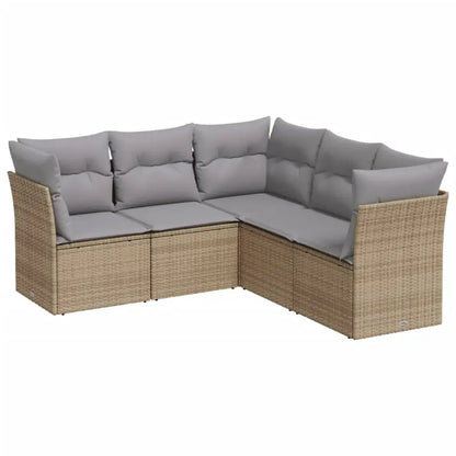 Set Divano da Giardino 5 pz con Cuscini Beige in Polyrattan - homemem39