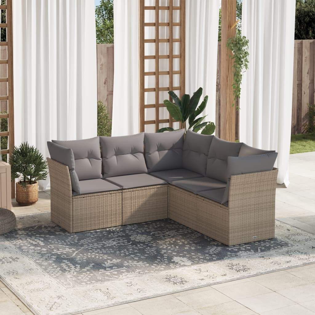 Set Divano da Giardino 5 pz con Cuscini Beige in Polyrattan - homemem39