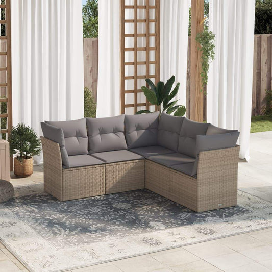 Set Divano da Giardino 5 pz con Cuscini Beige in Polyrattan - homemem39