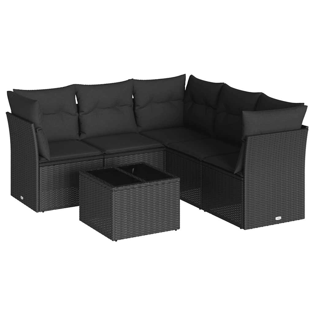 Set Divano da Giardino 6 pz con Cuscini Nero in Polyrattan | homemem39