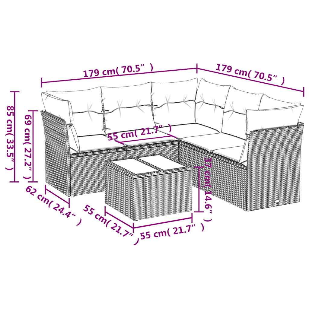 Set Divano da Giardino 6 pz con Cuscini Nero in Polyrattan | homemem39