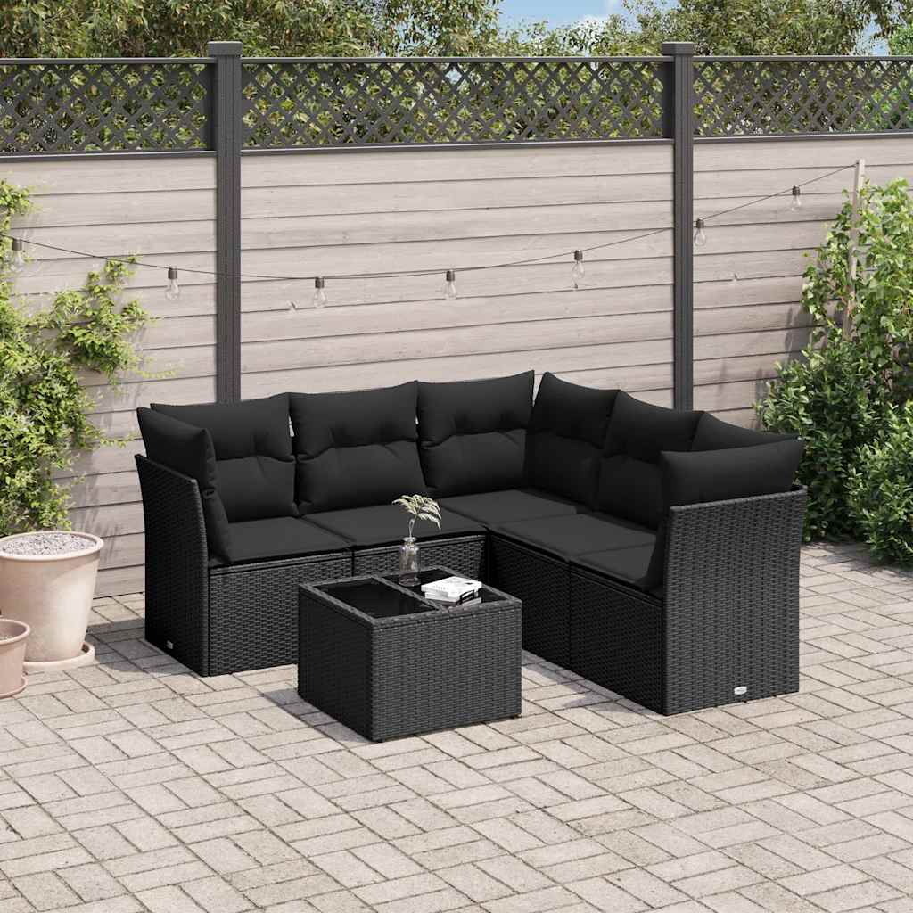 Set Divano da Giardino 6 pz con Cuscini Nero in Polyrattan | homemem39