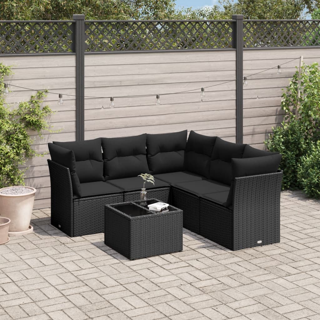 Set Divano da Giardino 6 pz con Cuscini Nero in Polyrattan - homemem39