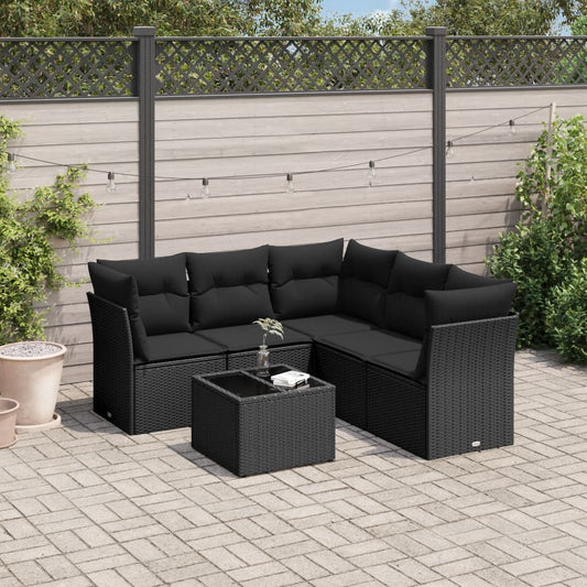 Set Divano da Giardino 6 pz con Cuscini Nero in Polyrattan - homemem39