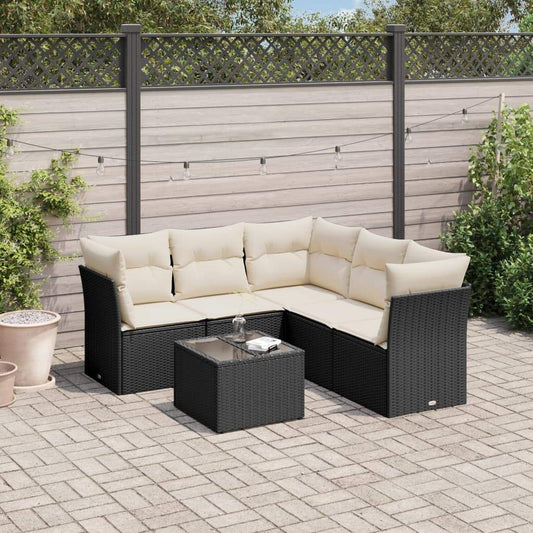 Set Divano da Giardino 6 pz con Cuscini Nero in Polyrattan - homemem39
