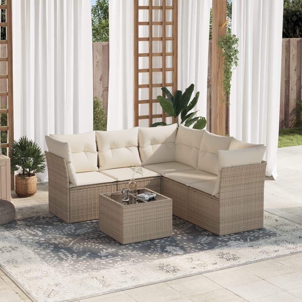 Set Divano da Giardino 6 pz con Cuscini Beige in Polyrattan - homemem39