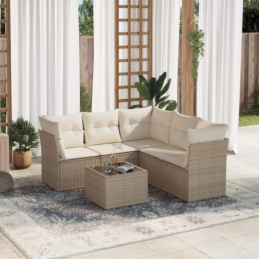 Set Divano da Giardino 6 pz con Cuscini Beige in Polyrattan - homemem39
