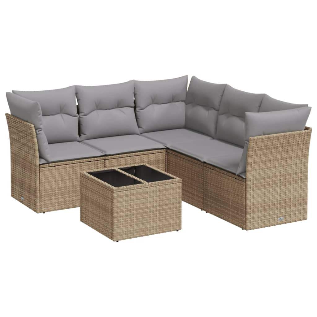 Set Divano da Giardino 6 pz con Cuscini Beige in Polyrattan - homemem39