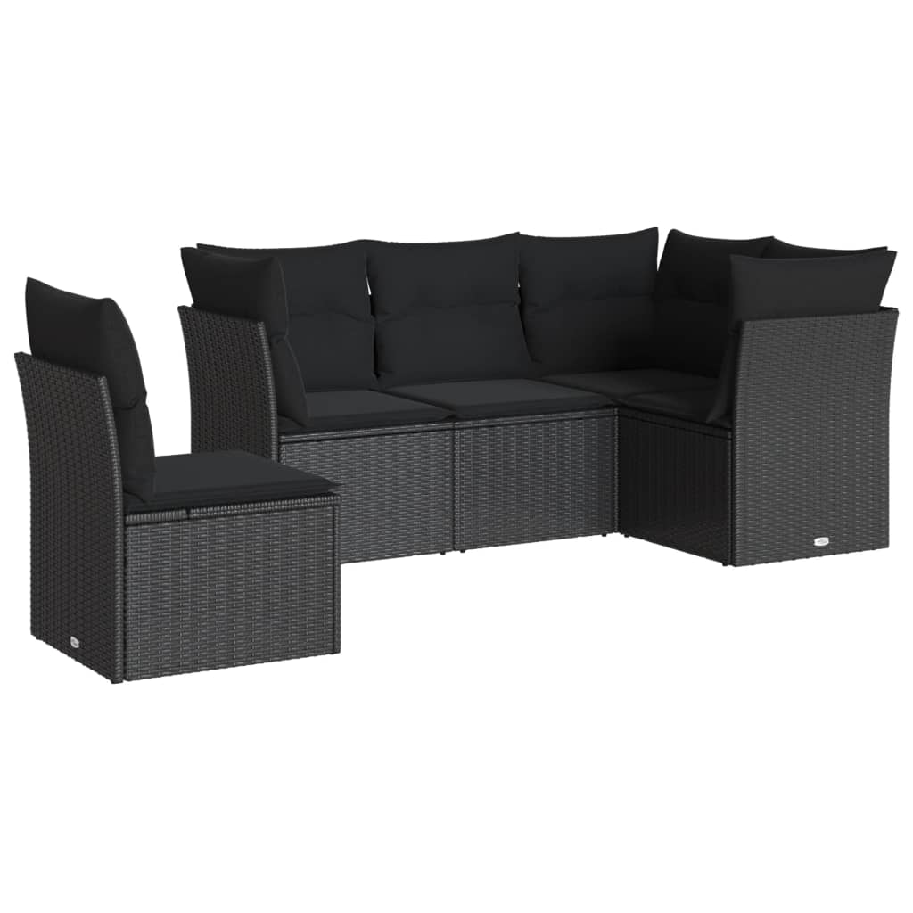 Set Divani da Giardino 5 pz con Cuscini in Polyrattan Nero