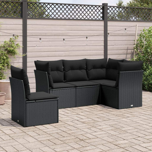 Set Divani da Giardino 5 pz con Cuscini in Polyrattan Nero - homemem39