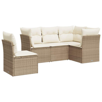 Set Divano da Giardino 5 pz con Cuscini Beige in Polyrattan - homemem39