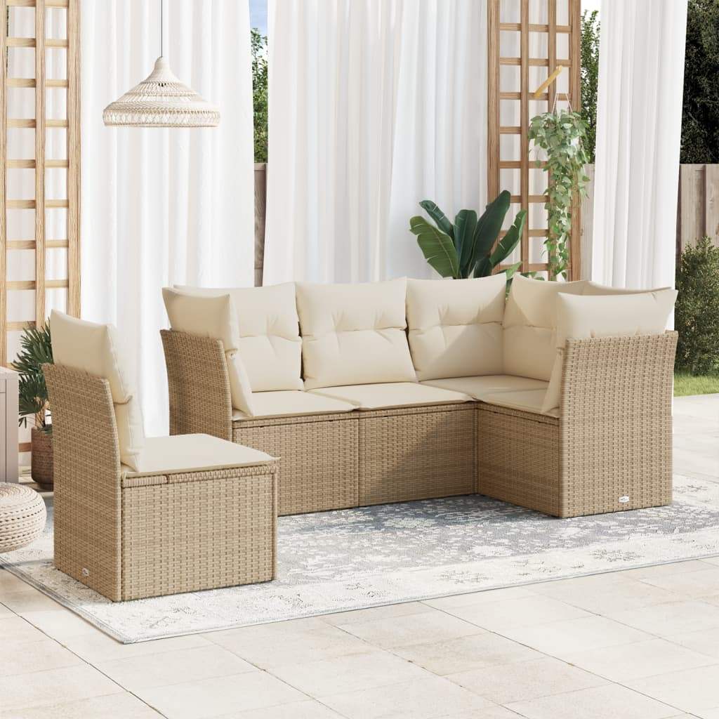 Set Divano da Giardino 5 pz con Cuscini Beige in Polyrattan - homemem39