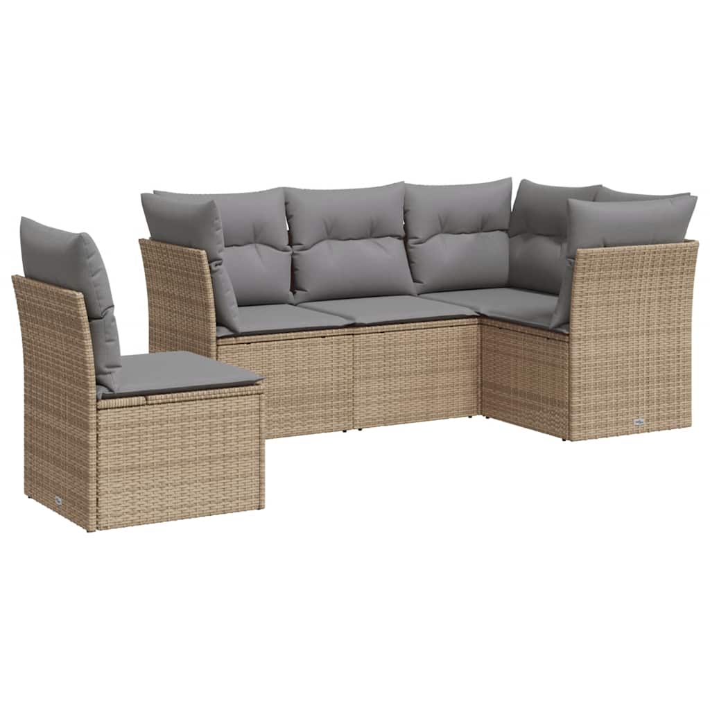 Set Divano da Giardino 5 pz con Cuscini Beige in Polyrattan - homemem39