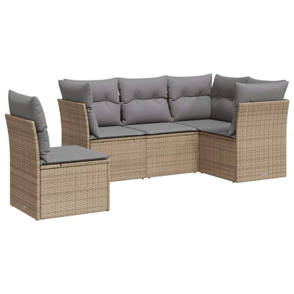 Set Divano da Giardino 5 pz con Cuscini Beige in Polyrattan - homemem39