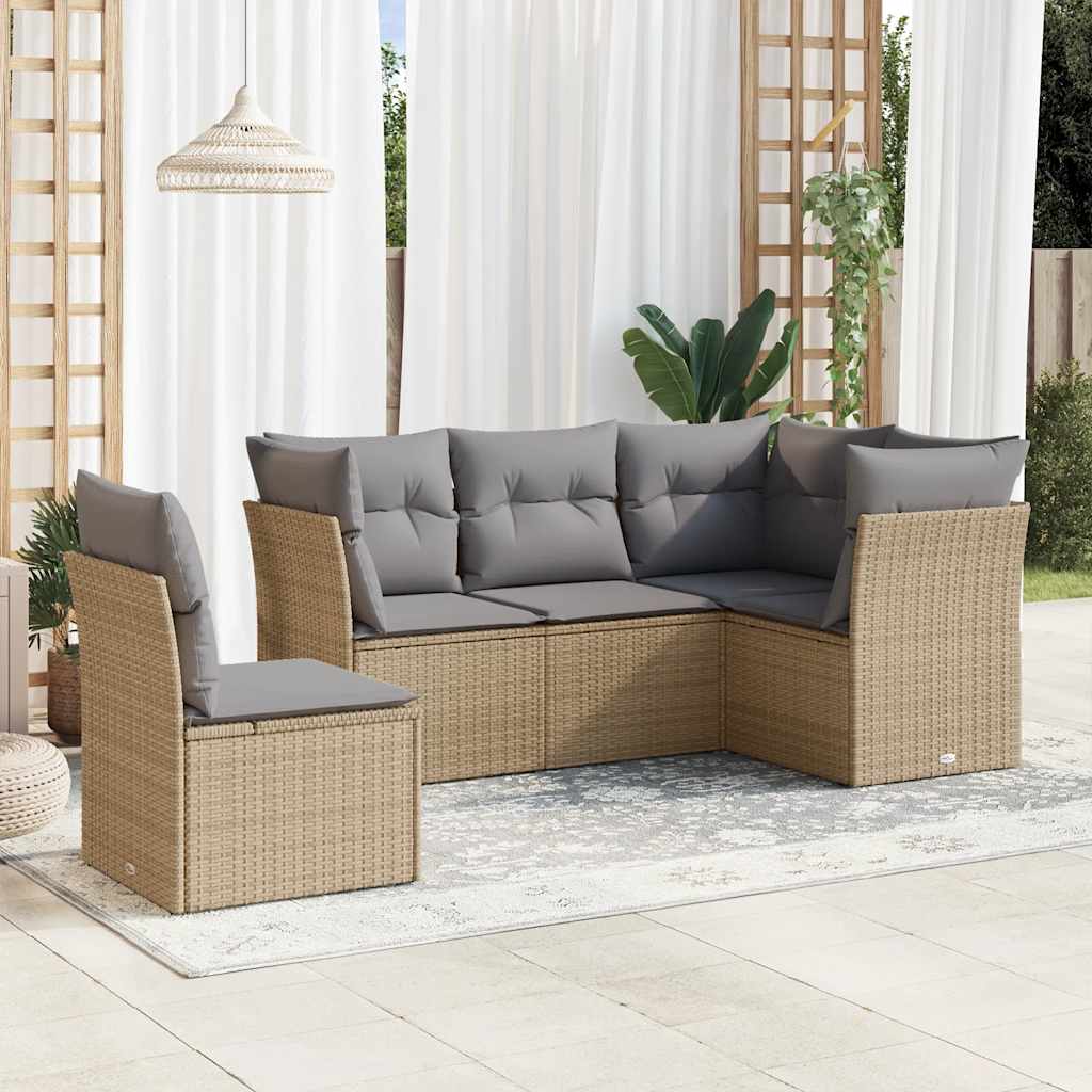 Set Divano da Giardino 5 pz con Cuscini Beige in Polyrattan | homemem39