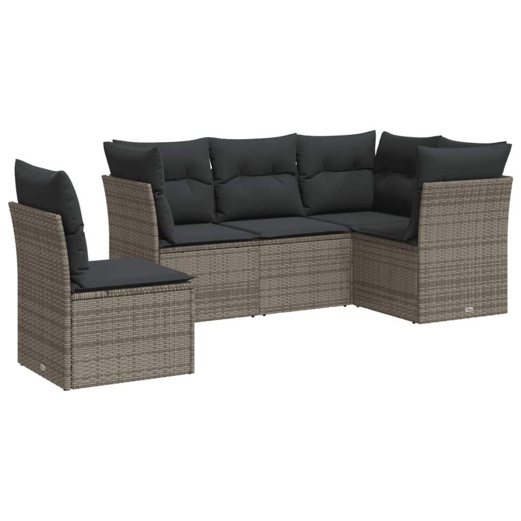 Set Divano da Giardino 5 pz con Cuscini Grigio in Polyrattan - homemem39