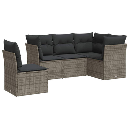 Set Divano da Giardino 5 pz con Cuscini Grigio in Polyrattan - homemem39