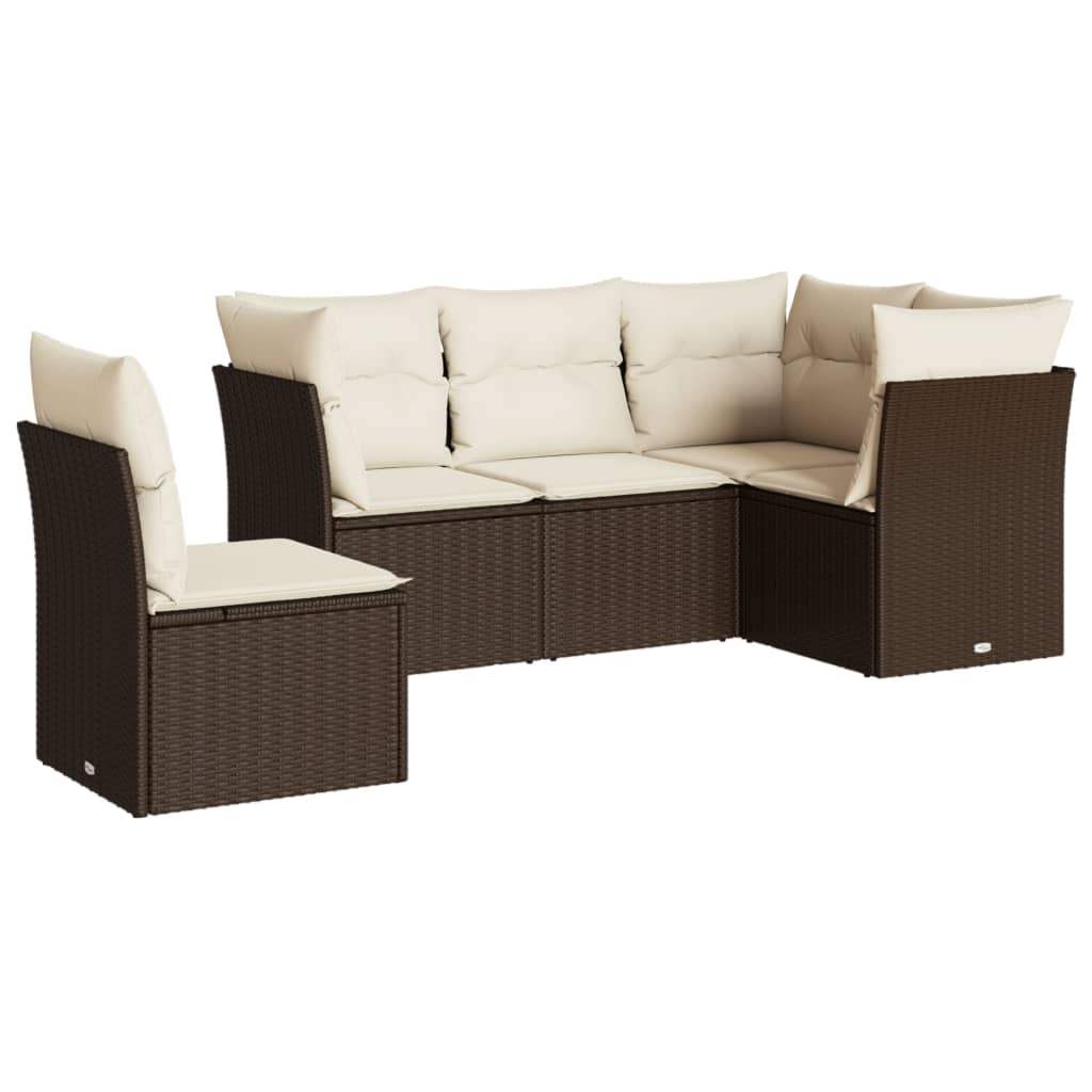 Set Divano da Giardino 5 pz con Cuscini Marrone in Polyrattan - homemem39