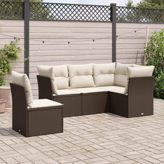 Set Divano da Giardino 5 pz con Cuscini Marrone in Polyrattan - homemem39