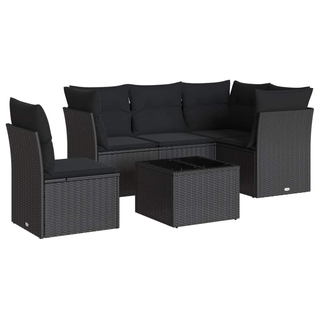 Set Divano da Giardino 6 pz con Cuscini Nero in Polyrattan - homemem39