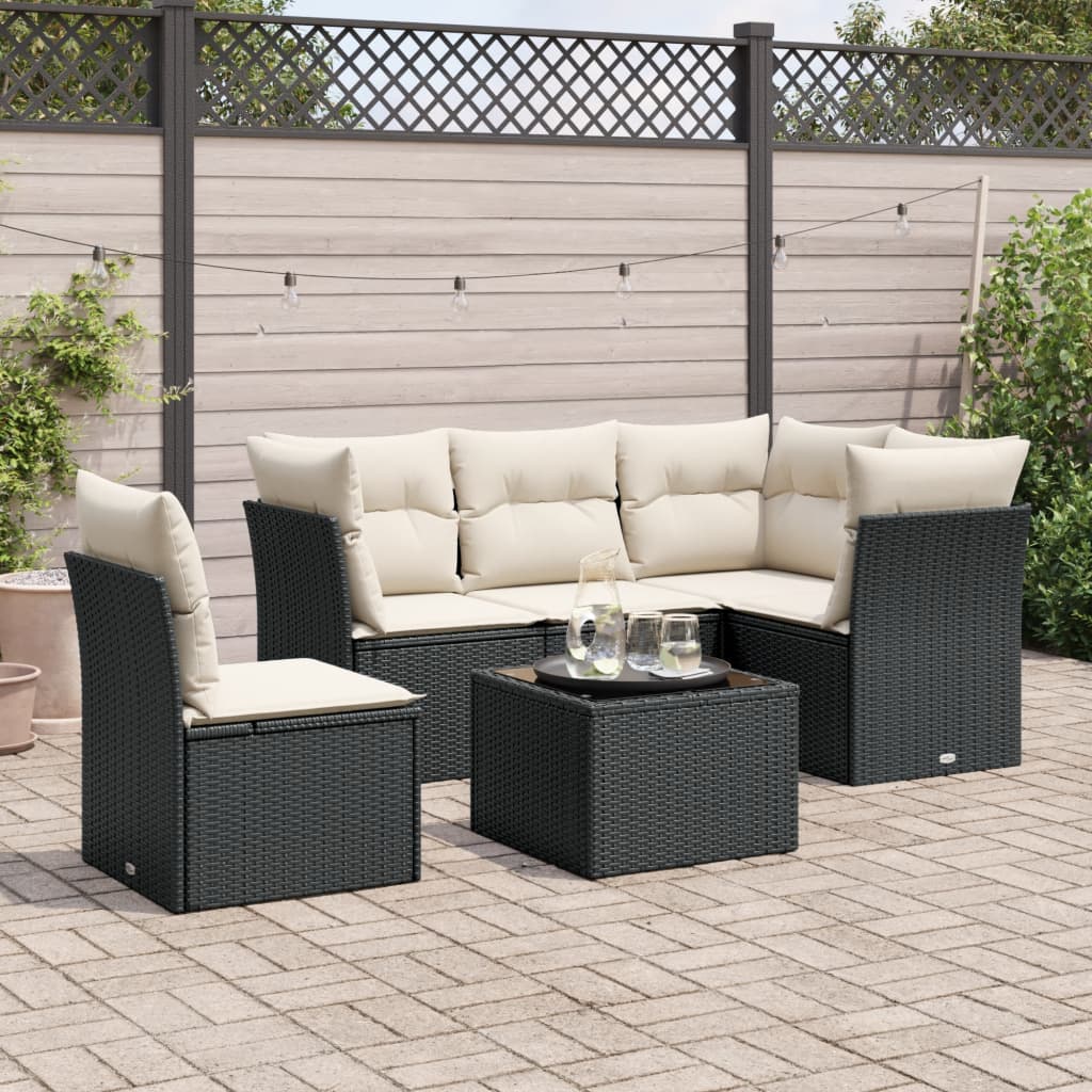 Set Divano da Giardino 6 pz con Cuscini Nero in Polyrattan - homemem39