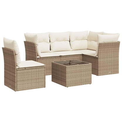Set Divano da Giardino 6 pz con Cuscini Beige in Polyrattan - homemem39
