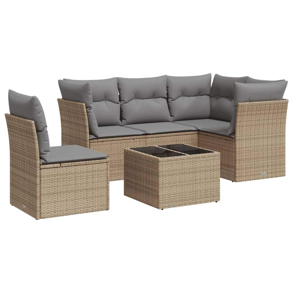 Set Divano da Giardino 6 pz con Cuscini Beige in Polyrattan - homemem39
