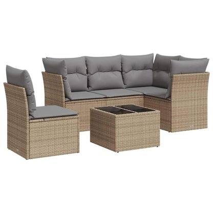 Set Divano da Giardino 6 pz con Cuscini Beige in Polyrattan - homemem39