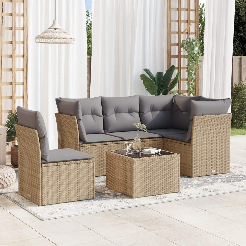 Set Divano da Giardino 6 pz con Cuscini Beige in Polyrattan - homemem39